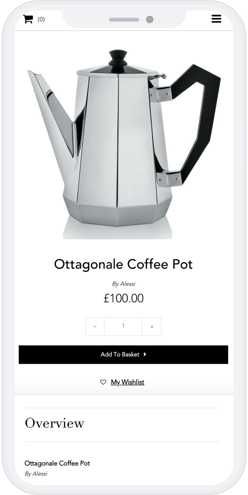 Mobile view of Product page kettle