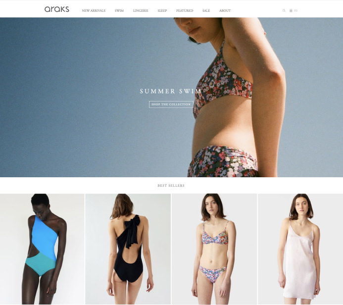 Araks beachwear swimwear ecommerce inspiration